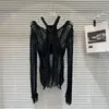 Pulls pour femmes Prepomp 2023 Collection d'hiver Sexy Trous déchirés Transparent Halter Slim Pulls tricotés Pull Femmes GM406