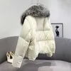 Veste d'hiver femme grand col en fourrure de renard naturel femme 90% duvet de canard blanc Parkas surdimensionné plume manteau bouffant