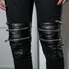 Men's Jeans Spring And Autumn Nightclub Hip-hop High Street Style Slim Zipper PU Sutured Black Casual Pants Trend