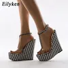 Gingham Eilyken Fashion Gruste Bottoms Wedge Sandały Sandały Koktajlu Kurek Platforma PVC PVC Transparent Femme S.