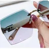 Sunglasses UV400 Rimless Women 2023 Pilot Sun Glasses Gradient Shades Cutting Lenses Ladies Frameless Metal Eyeglasses