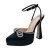 Crystal Bowknot Kvinnor pekade Toe Strap Ladies Prom Footwear Sexiga plattform Sandaler Högt tunna klackar Ankel Buckle E