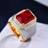 Anneaux De Mariage Magnifique Mâle Femelle Grand Rouge Bague De Fiançailles Mignon Or Jaune Bijoux Zircon Pierre Vintage Pour Hommes Et Femmes De Mariage