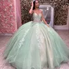 فاخرة الحكيم الأخضر quinceanera فساتين الأميرة كرات الكريستال الخرز من الدرجة tull gilr عيد ميلاد حفلة موسيقية حلوة Vestidos de 15