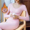 Calças femininas de duas peças inverno conjunto de roupa interior térmica para mulheres longas johns corpo magro e alta elasticidade tempo frio pijamas superior inferior