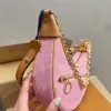 One Shoulder Bags Women's Handbag Vintage Metal Chain Underarm Bag Crossbody Bag Half Moon Purse Pink Denim Loop Round Tote Shoulder Bags