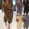 Kobiety Jumpsuits Rompers Women Short Sleeve Harem Pants Scossuit Sexy Button Front Lopard Loose Rompers P230419