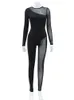 Tute da donna Pagliaccetti AHAgaga Winter Sexy See Through Mesh Pagliaccetti Tute da donna Moda O-Collo Zipper Skinny Slim Tuta Donna Midnight Tuta P230419