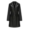 Dames Trenchcoats 2023 Lange Leren Jas Lente En Herfst Mouw Windjack Mode Jas Revers Single Breasted