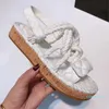 Tasarımcı Halat Dokuma Sandalet Platformu Terlik Kadın Metal Zinciri Slaytlar Zarif Basit Malzeme Plajı Günlük Ayakkabılar Kutu
