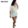 Survêtements pour femmes CM.YAYA Femmes Ensemble Patchwork À Manches Courtes Simple Boutonnage Top Stretch Shorts Deux Pièces Ensembles Mode Outfit Survêtement D'été 2021 P230419