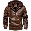 Heren Jackets Brand Hooded Jacket Men Autumn Winter Street Gothic Punk Hat Afdeling Motorfiets Biker Heren Casual PU Lederen jas