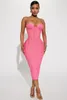 Vestidos casuais cor rosa mulheres sem mangas sexy cinta bodycon bandage mid-bezerro vestido celebrar boate festa aniversário