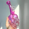 Bong in vetro con teschio colorato Bong iridescenti Narghilè Bubbler Tubi d'acqua inebrianti Olio Dab Rigs per tabacco da fumo Cera Casuale 4 colori