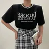 Womens TShirt Komiyama Patchwork Pearl Y2k Abbigliamento Coreano Chic Lettera Stampa Top Donna T-shirt manica corta Estate Spallina Tees 230420