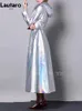 Skórzana sztuczna skóra Lautaro wiosna jesienna Luksus Luksusowy błyszczący odblaskowy holograficzny patent PU skórzany płaszcz dla kobiet europejski moda 231118