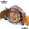 Zwycięzca zegarków Złote zegarki klasyczny zegar nr rzymski analogowy samce zegar szkieletu Mechaniczny zakaz stali nierdzewnej dhgarden otp5s