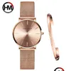 Relógios de pulso FL Rose Gold 1 Conjunto Pulseira Relógio Japão Quartzo Design Criativo À Prova D 'Água Malha de Aço Inoxidável Senhoras Relógios R Dhgarden Otwe0