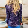 Ternos femininos chegadas 2023 outono inverno design fechamento roxo escuro lantejoulas fino lapela terno jaqueta moda casual sal