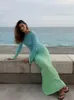 Casual Dresses Female Fashion Gradient Long Sleeve Maxi Dress Elegant O Neck Slim 2023 Summer Women Beach Party Vocation Vestidos