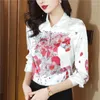 Women's Blouses 4XL Satin Silk Flower Long Sleeve Top Women Shirts And Elegant Office Ladies Work Shirt Spring Summer Blusas Para Mujer