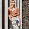 Kvinnors tröjor Ael Fashion Wool Blends Tröja Kvinnor Spring Casual Cross Stickover Female Elegant Slim Long Sleeve Streetwear