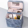 Pu denim multi-layer four open cosmetic case and bag portable hardware standard household storage case large capacity washing bag