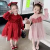 Abiti da ragazza Neonate Principessa Abito con paillettes Natale Rosso Abbigliamento moda Abbigliamento Bellissimo abito da festa in tulle patchwork a maniche lunghe