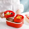 Dinware sets 2 -laags cartoon draagbare lunchbox kinderen bento met vork lepel opslagcontainer lekvrij