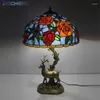Tischlampen BOCHSBC Tiffany-Stil Rosenstrauß Glasmalerei Schreibtischlampen Schatten Baum Hirsch Vogel Elch Rahmen Bunte Kunstdekoration