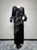 Ethnic Clothing Abayas For Women Autumn Fashion Muslim Long Sleeve V-neck Black Blue Abaya Dubai Dress S-2XL