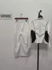 Women Dwuczęściowe spodnie UCXQ Koreańskie modne akcesoria 2 Zestaw Zestaw Kieszonkowy z długim rękawem Szerokie nogi spodnie Autumnerwinter 23A5359 231118