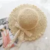 Cappelli a tesa larga 2023 Secchio estivo da donna Pieghevole in pizzo con fiocco all'uncinetto Cappello di paglia Panama Protezione UV Grande visiera parasole Spiaggia al mare