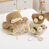 Chapéus largos de abrangência Summer Baby Flow Flow Flor respirável Chapéu de palha com bolsas de ombro 2pc