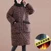 Trenchs de femmes manteaux 2023 hiver coton Parka vêtements dossier floral velours ajouter épais garder au chaud à capuche dames manteau mi-long