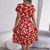 Casual Dresses Women's Leaf Printed Short Sleeved Large Pleated Dress Summer Knee Length