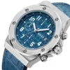 Baogela Men New Quartz Watches Chronograph Chronograph عرضة معصم مضيئة Watch Watch Man Leather Strap Relogios 1805 Blue