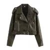 Women's Jackets Autumn Clothing Fashion All-match Design Lapel Long-sleeved Straight-fit Faux Leather Motorcycle Jacket Short Coat