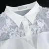 Blusas de mujer Camisas blancas para mujer Cuello vuelto Manga completa Patchwork de encaje Blusa de un solo pecho para fiesta de cumpleaños para mujer