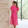Casual Dresses Women Party Dress V Neck Lantern Sleeves Loose High Waist See-through Up Double Layers Tight Female Clothes