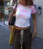 Maglietta da donna Emo Girl Cute Pink Patchwork Crop Top Lettera estetica Stampa Slim Gothic Punk Sexy Y2k Abbigliamento Vintage Grunge Baby Tee 230420