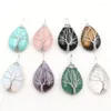 Hanger kettingen druppel draad gewikkeld ketting natuursteen chique stijl koperen levensboom waterdrop chakra