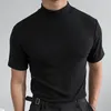 Heren t shirts heren t-shirt dunne ademende mode solide korte mouw bodem shirt zomer strakke fitting voor mannen casual mannelijke tops 5xl