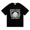 Designer Moda Roupas Tees Hip Hop Camisetas Rhude Sunset Beach Confortável Padrão Impressão Puro Algodão Casual Solto T-shirt Homens Mulheres Verão Streetwear Dsby