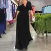 Casual Dresses Chiffon Temperament Long Split V Neck Solid Color Slim Dress Elegant Cocktail For Women Plus Size Vestidos