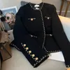Vestes pour femmes automne noir Vintage Design col rond polaire veste femmes élégant luxe Chaquetas Mujer à manches longues bouton manteau court 231120