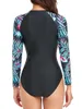 Kvinnors badkläder 2023 Surfing One Piece Swimsuit Långärmad Kvinnor Zipper Rash Guard Diving Clothing Badning Simdräkt Badare