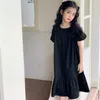 Girl Dresses Girls Black White Princess Dress Cotton Summer 2023 Children Clothing Puff Sleeve Kids Mid-Length Ruffles