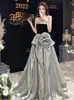 Runway Dresses Elegant Shiny Gray Celebrity Strapless A-Line Ruched Rose Sexy Saudi Arabia Pleated Formal Prom Evening