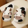 Slippers Winter Unisex Cute Cartoon Cow Warm Plush Couple s Indoor Non slip House Slides Men Women Toe Wrap Home Cotton Shoes 231120